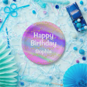 ガーリーハッピーバースデーカラフルユニコーン金ゴールドグリッター ペーパープレート (パーティー)