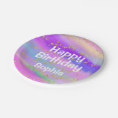 ガーリーハッピーバースデーカラフルユニコーン金ゴールドグリッター ペーパープレート (アングル)