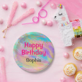 ガーリーハッピーバースデーカラフルユニコーン金ゴールドグリッター ペーパープレート (パーティー)