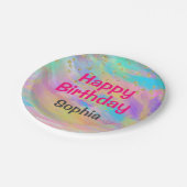 ガーリーハッピーバースデーカラフルユニコーン金ゴールドグリッター ペーパープレート (アングル)