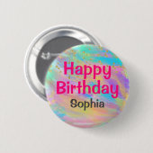 ガーリーハッピーバースデーカラフルユニコーン金ゴールドグリッター 缶バッジ (正面&裏面)