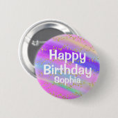 ガーリーハッピーバースデーカラフルユニコーン金ゴールドグリッター 缶バッジ (正面&裏面)