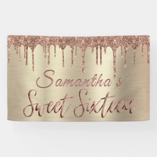 ガーリーハッピーバースデースウィート16バラ金ゴールドグリッター 横断幕 (横)