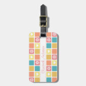 ガーリーハートスクエアパターンレトロデイジー花 ラゲッジタグ (正面縦)