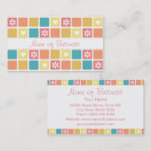 ガーリーハートスクエアパターンレトロデイジー花 名刺 (正面/裏面)