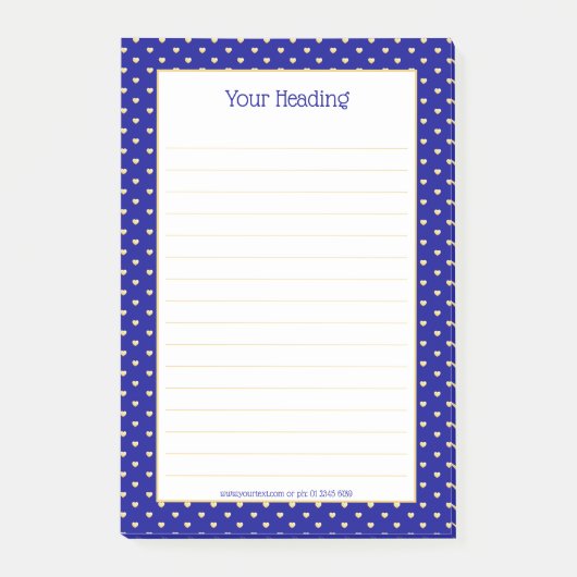 ガーリーハートフェイクゴールドフォイル王室のブルー ポストイット (正面)