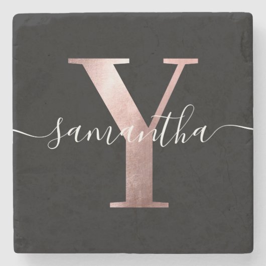 ガーリーバラフェイク金箔モノグラムホワイトとブラック ストーンコースター (正面)