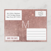 ガーリーバラモダン金ゴールドグリッターフォイル日付を保存 案内ポストカード (裏面)