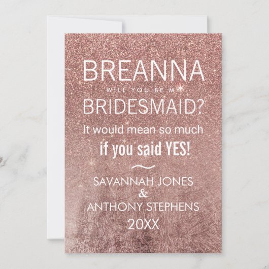 ガーリーバラモダン金ゴールドグリッターホイルブリデスメイド 招待状 (正面)