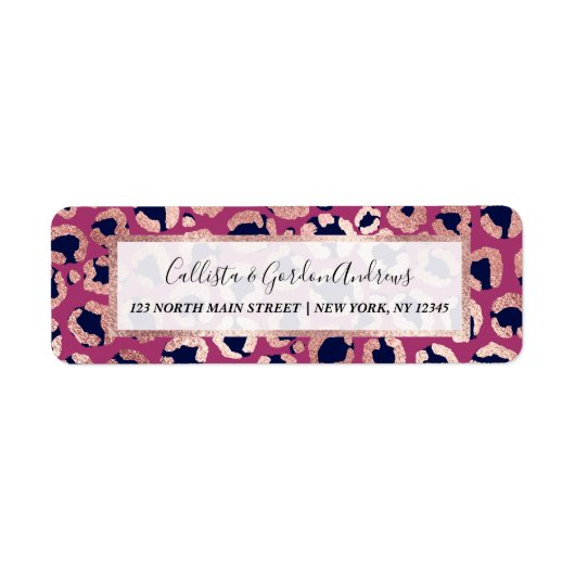 ガーリーバラモダン金ゴールドネイビーパープルヒョウ印刷 ラベル (正面)