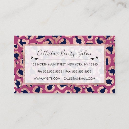 ガーリーバラモダン金ゴールドネイビーパープルヒョウ印刷 ロイヤリティカード (裏面)