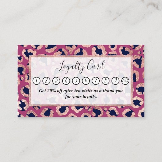 ガーリーバラモダン金ゴールドネイビーパープルヒョウ印刷 ロイヤリティカード (正面)