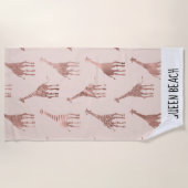 ガーリーバラモダン金ゴールド赤面ピンクギラフェス ビーチタオル (正面)