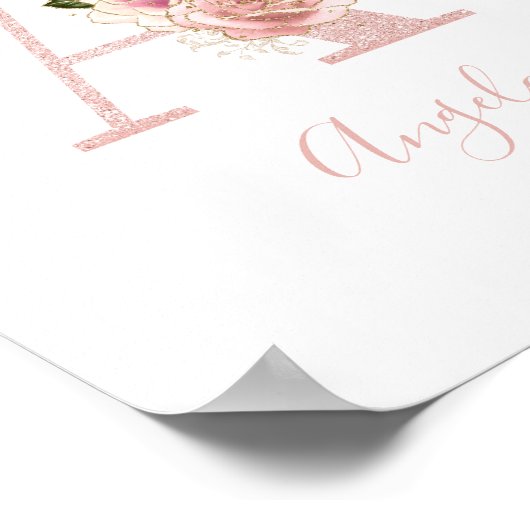 ガーリーバラ淡い色の金ゴールドグリッターフローラモノグラムA ポスター (角)