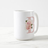 ガーリーバラ淡い色の金ゴールドグリッターフローラモノグラムB コーヒーマグカップ (正面右)