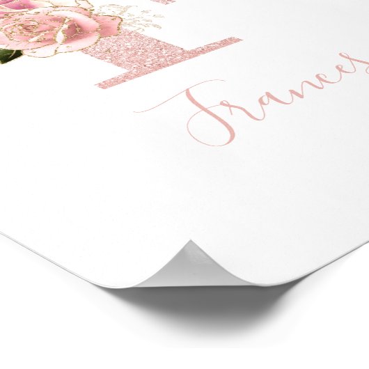 ガーリーバラ淡い色の金ゴールドグリッターフローラモノグラムF ポスター (角)