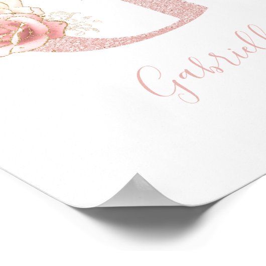 ガーリーバラ淡い色の金ゴールドグリッターフローラモノグラムG ポスター (角)