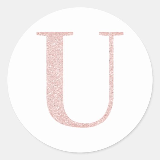 ガーリーバラ淡い色の金ゴールドグリッターモノグラムU ラウンドシール (正面)