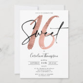 ガーリーバラ縁どスクリプトphoto Sweet 16 招待状 (正面)