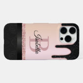 ガーリーバラ金ゴールドグリッタースパークルとモノグラム名 iPhoneケース (裏面横)