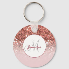 ガーリーバラ金ゴールドグリッタースパークルスモノグラム名 キーホルダー