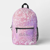 ガーリーバラ金ゴールドグリッタースパークルスモノグラム名 プリントバックパック (正面)