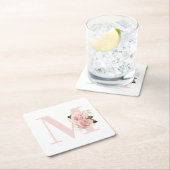 ガーリーバラ金ゴールドグリッターフローラ赤面モノグラム スクエアペーパーコースター (インサイチュ)