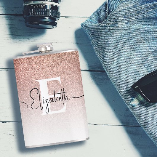 ガーリーバラ金ゴールドグリッターモノグラムブラックスクリプト名 フラスク