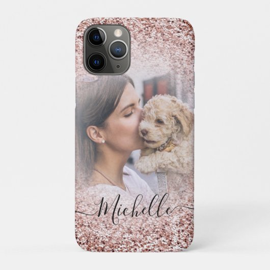 ガーリーバラ金ゴールドグリッター写真あなたの名前iPhone Case-Mate iPhoneケース (裏)