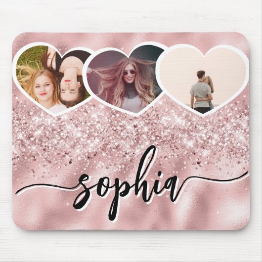ガーリーバラ金ゴールドグリッター名前をカスタムするフォトコラージュ マウスパッド (正面)