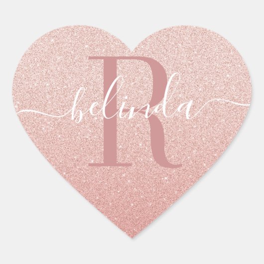 ガーリーバラ金ゴールドグリッター赤面ピンクモノグラム名 ハートシール (正面)