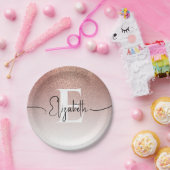 ガーリーバラ金ゴールドグリッター赤面モノグラムスクリプト名 ペーパープレート (パーティー)