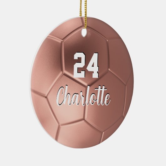 ガーリーバラ金ゴールドサッカーパーソナライズされた球名 セラミックオーナメント (右)