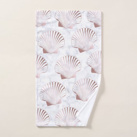 ガーリーバラ金ゴールドシーシェルパターンと白大理石 バスタオルセット (ハンドタオル)