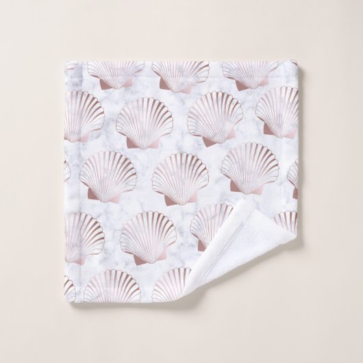 ガーリーバラ金ゴールドシーシェルパターンと白大理石 バスタオルセット (ウォッシュタオル)