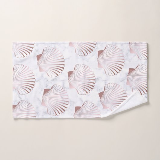 ガーリーバラ金ゴールドシーシェルパターンと白大理石 バスタオルセット (ハンドタオル)