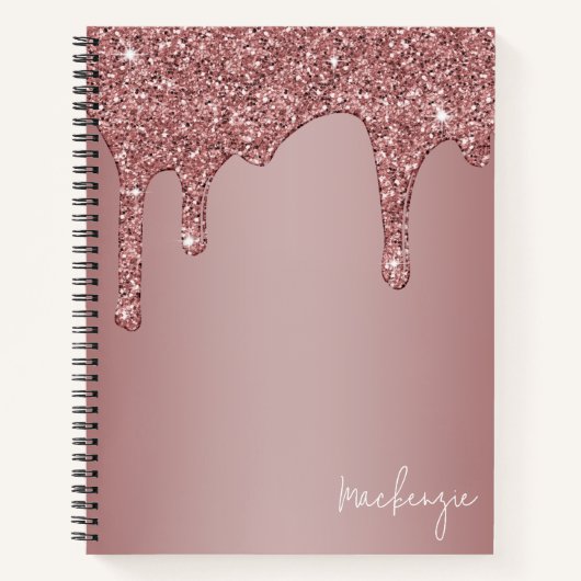 ガーリーバラ金ゴールドスパークルグリッタードリップパーソナライズされた ノートブック (正面)