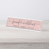 ガーリーバラ金ゴールドスパークルグリッター化粧 デスクネームプレート (正面)