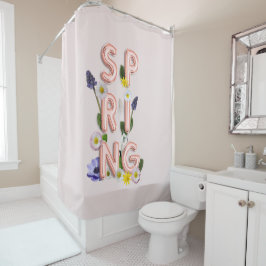 ガーリーバラ金ゴールドトレンディーフラワー春タイポグラフィ シャワーカーテン