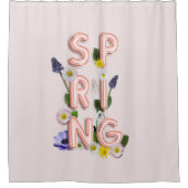 ガーリーバラ金ゴールドトレンディーフラワー春タイポグラフィ シャワーカーテン (正面)