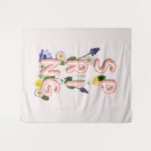 ガーリーバラ金ゴールドトレンディーフラワー春タイポグラフィ タペストリー (正面(横))