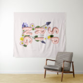 ガーリーバラ金ゴールドトレンディーフラワー春タイポグラフィ タペストリー (インサイチュ(横))