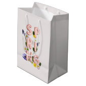 ガーリーバラ金ゴールドトレンディーフラワー春タイポグラフィ ミディアムペーパーバッグ (裏面アングル)