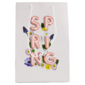 ガーリーバラ金ゴールドトレンディーフラワー春タイポグラフィ ミディアムペーパーバッグ (正面)