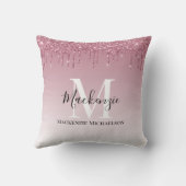 ガーリーバラ金ゴールドピンクグリッターモノグラム名 クッション (裏面)