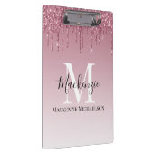 ガーリーバラ金ゴールドピンクグリッターモノグラム名 クリップボード (右)