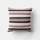 ガーリーバラ金ゴールドピンクブラックグリッターストライプパターン クッション (裏面)