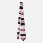 ガーリーバラ金ゴールドピンクブラックグリッターストライプパターン ネクタイ (裏面)