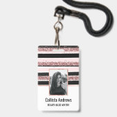 ガーリーバラ金ゴールドピンクブラックグリッターストライプパターン バッジ (Front with Lanyard)
