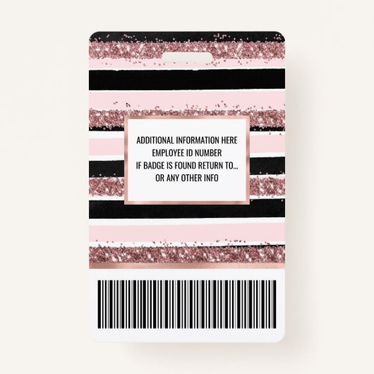 ガーリーバラ金ゴールドピンクブラックグリッターストライプパターン バッジ (裏面)